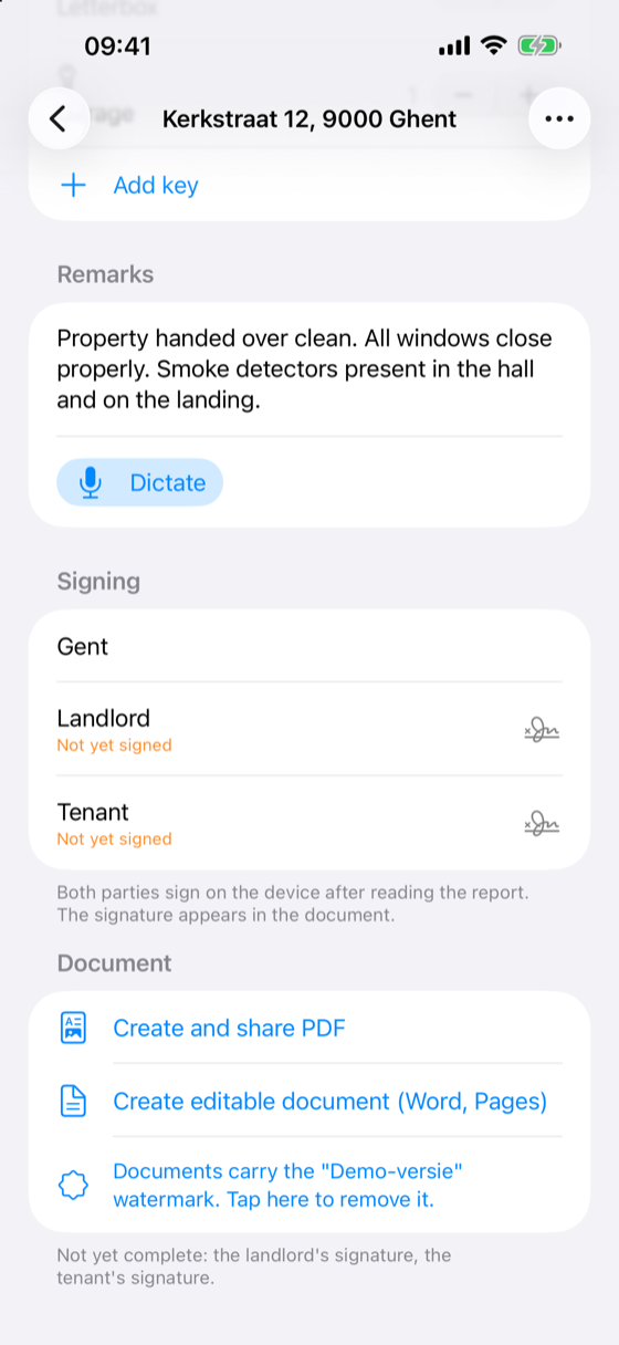 Screenshot of InSitu: 7. Signing and creating the document